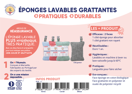 Éponge lavable et grattante bleue - 3